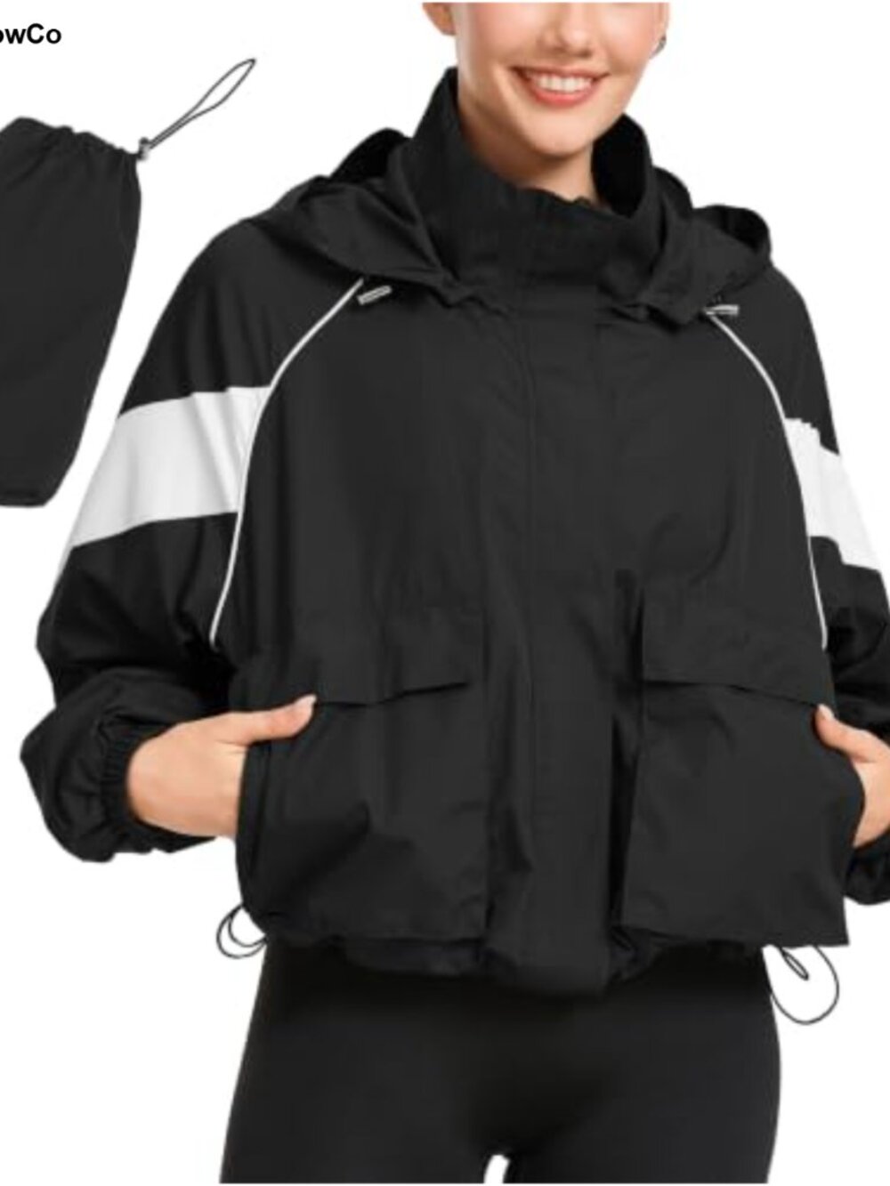 Women's Waterproof Cropped Rain Jacket Lightweight Windbreaker Hiking Running